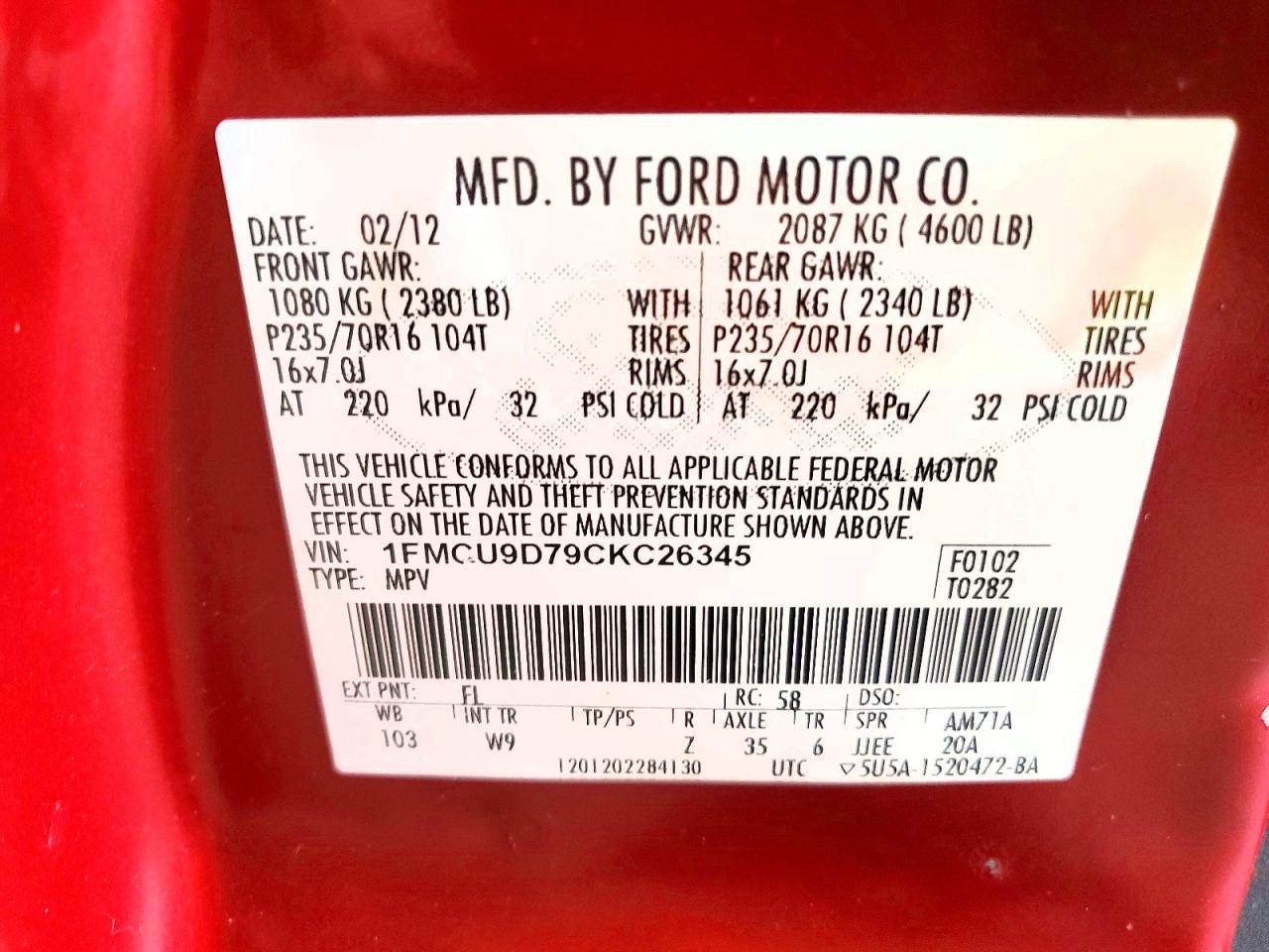 2012 Ford Escape Xlt Red vin: 1FMCU9D79CKC26345