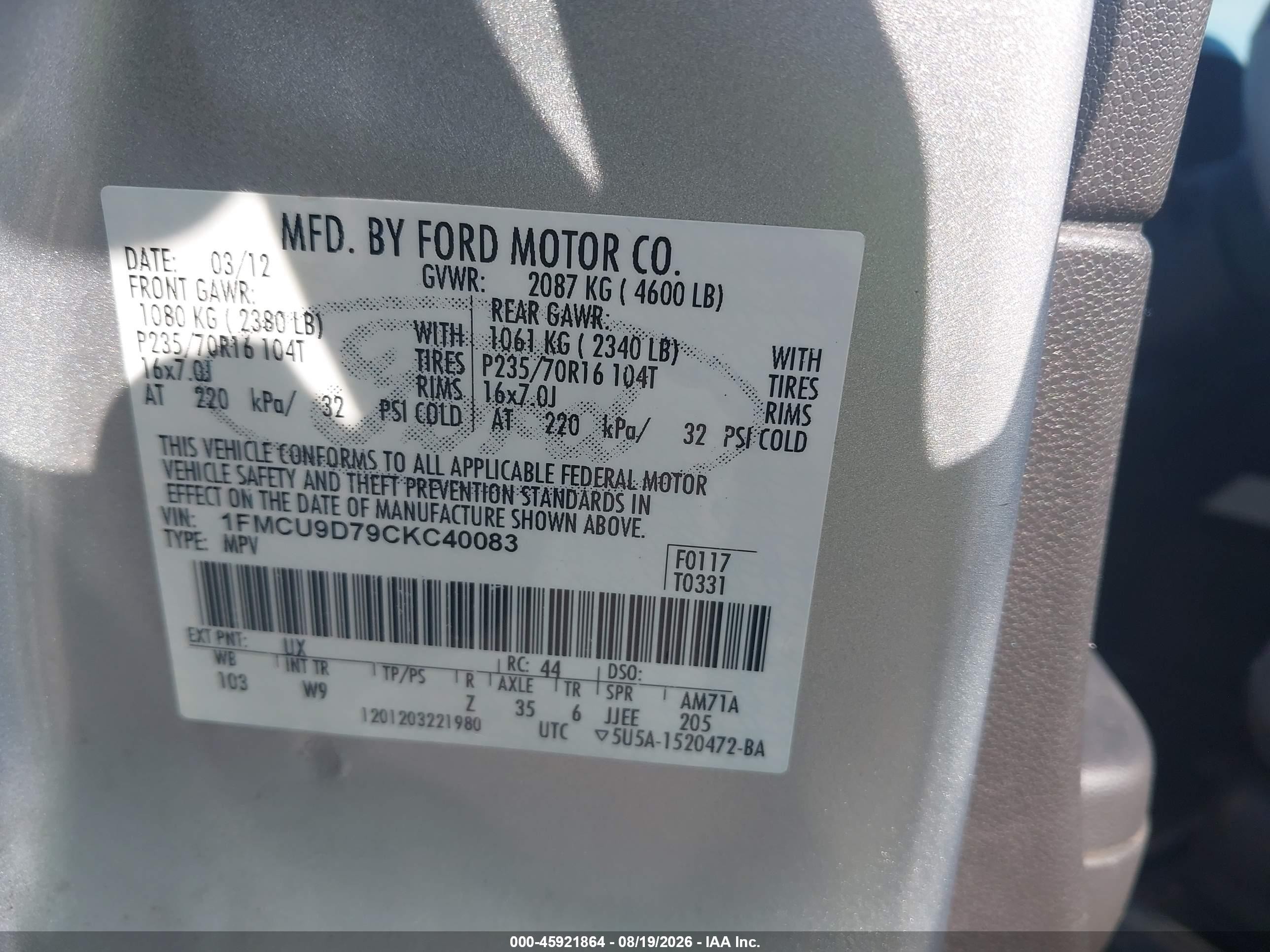 2012 Ford Escape Xlt Silver vin: 1FMCU9D79CKC40083