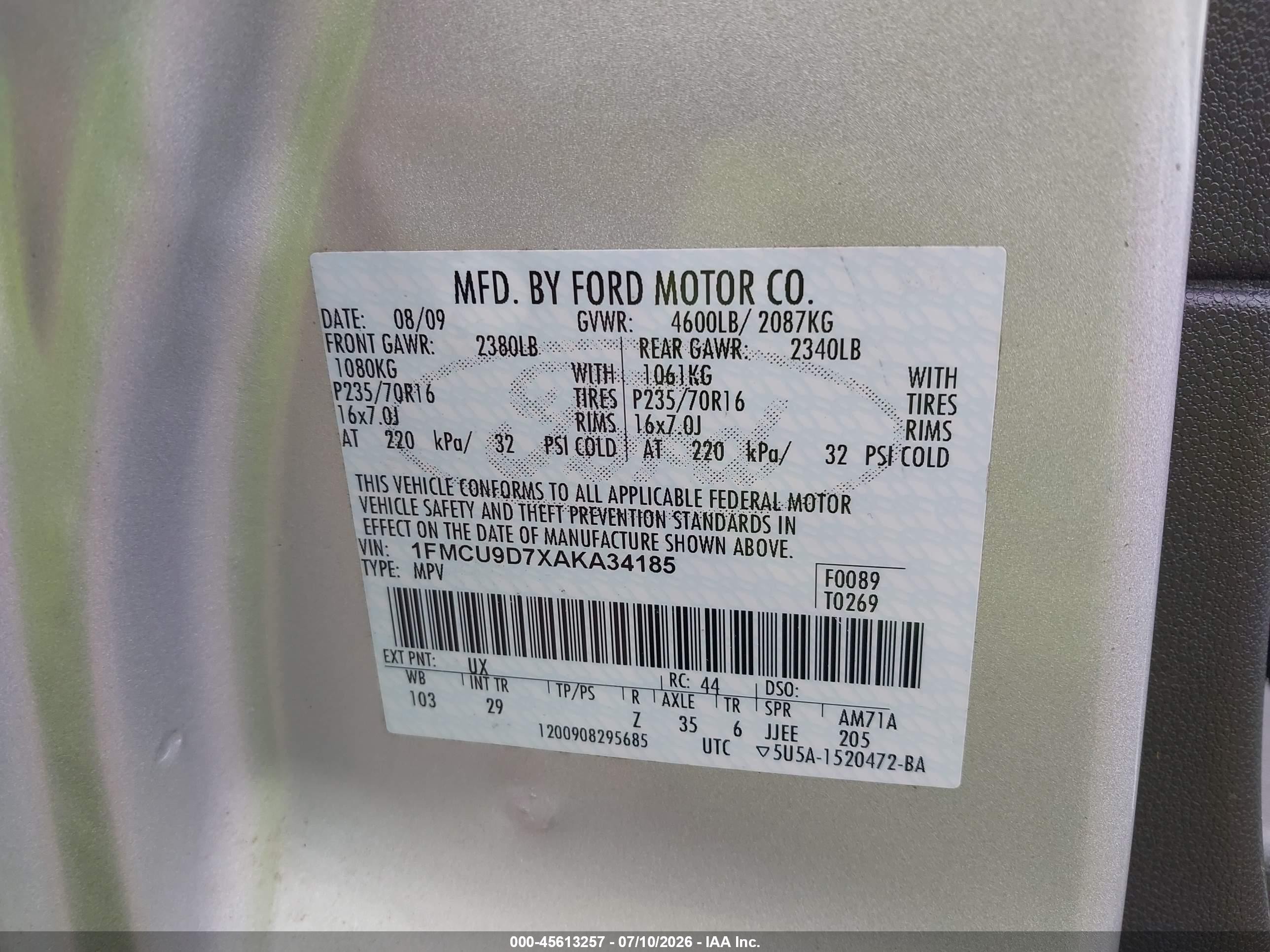 2010 Ford Escape Xlt Silver vin: 1FMCU9D7XAKA34185