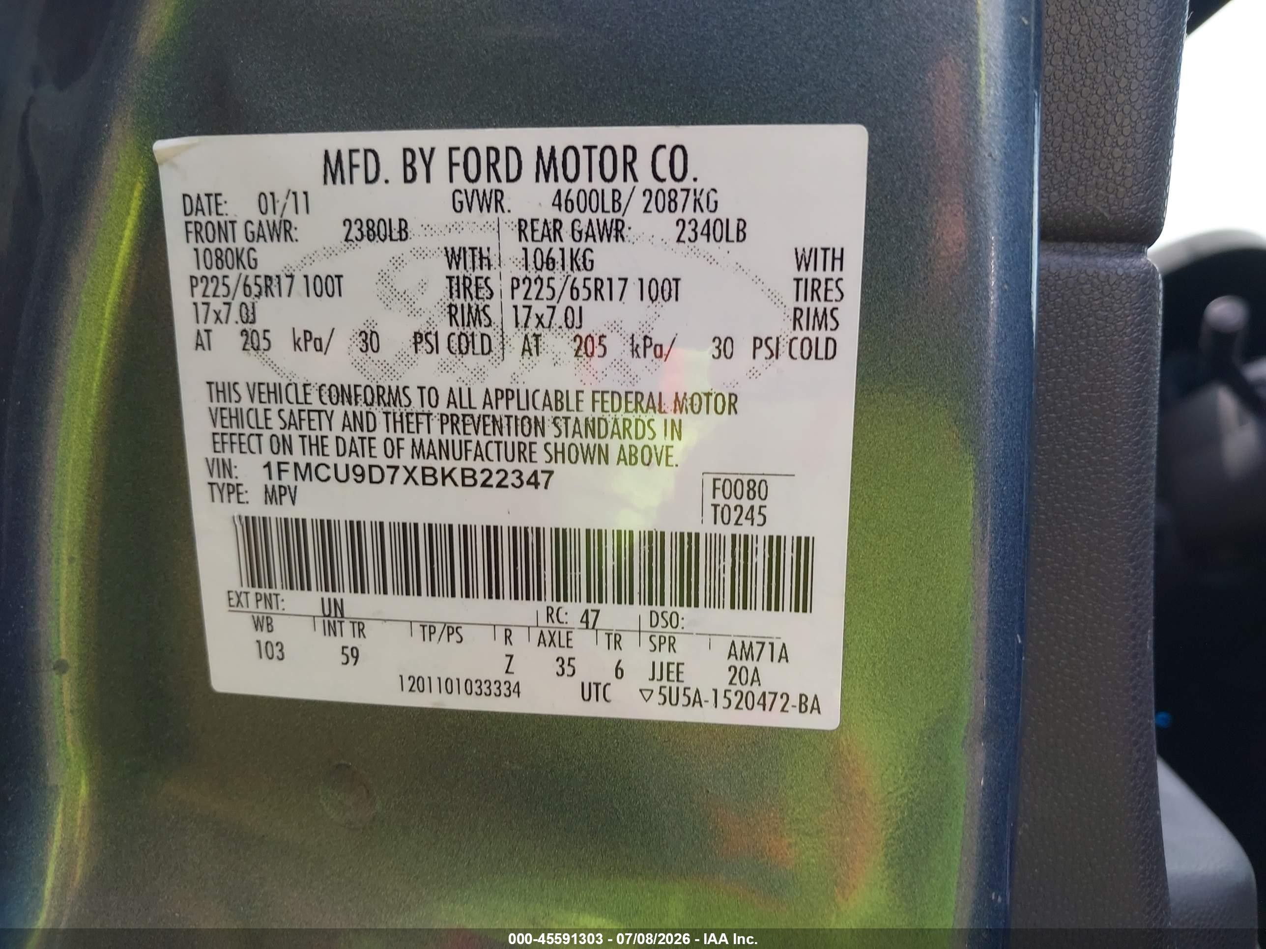 2011 Ford Escape Xlt Blue vin: 1FMCU9D7XBKB22347