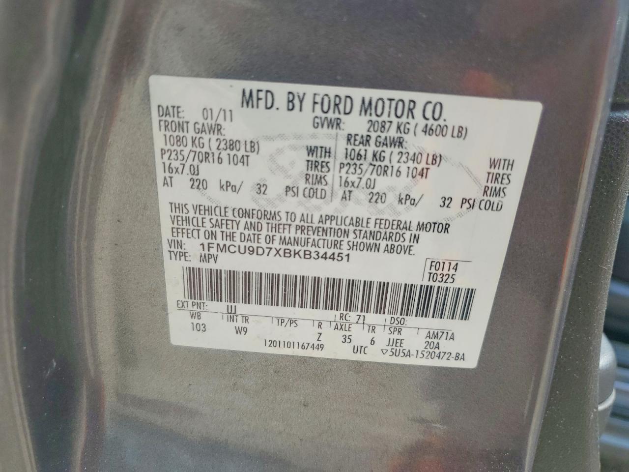 2011 Ford Escape Xlt Gray vin: 1FMCU9D7XBKB34451