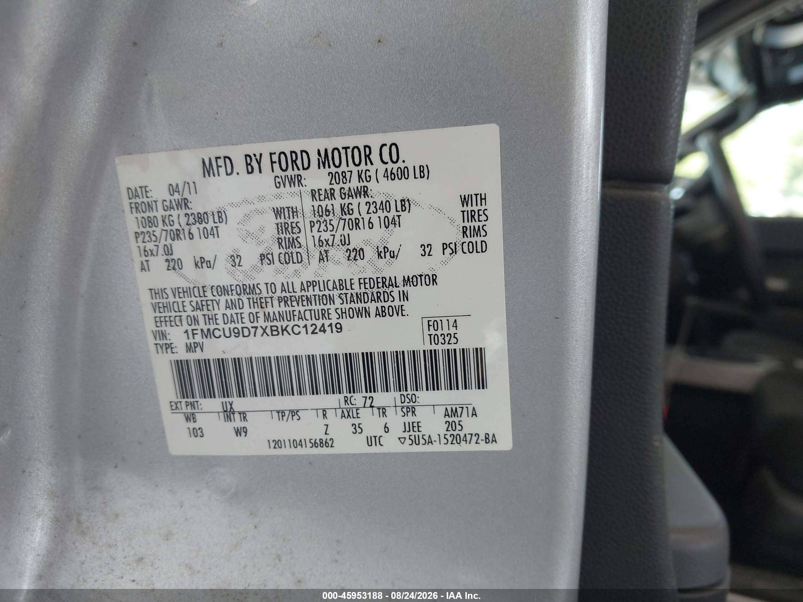 2011 Ford Escape Xlt Silver vin: 1FMCU9D7XBKC12419