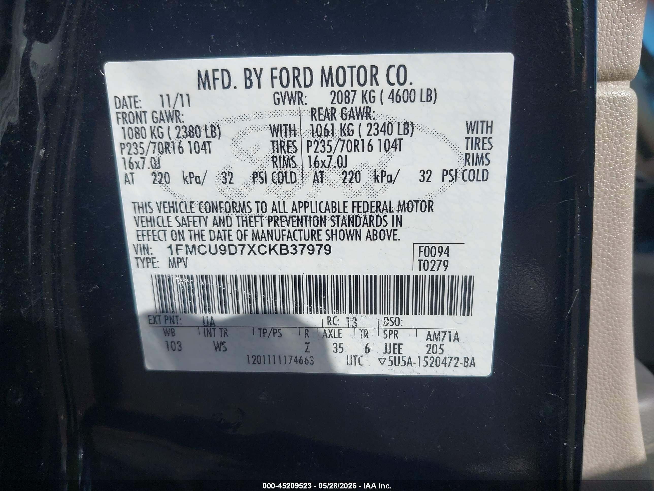 2012 Ford Escape Xlt Black vin: 1FMCU9D7XCKB37979