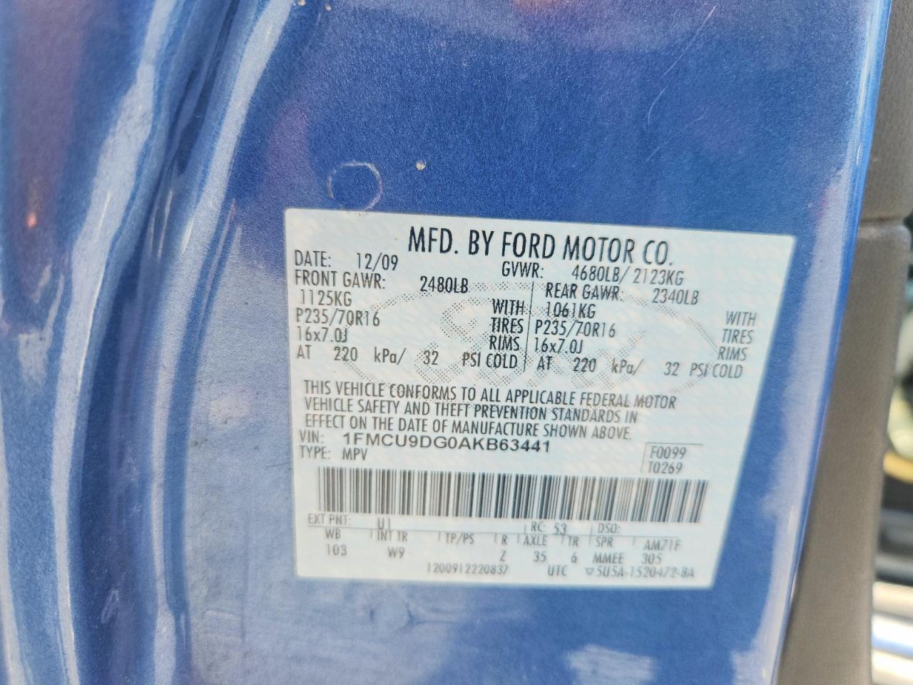 2010 Ford Escape Xlt Blue vin: 1FMCU9DG0AKB63441