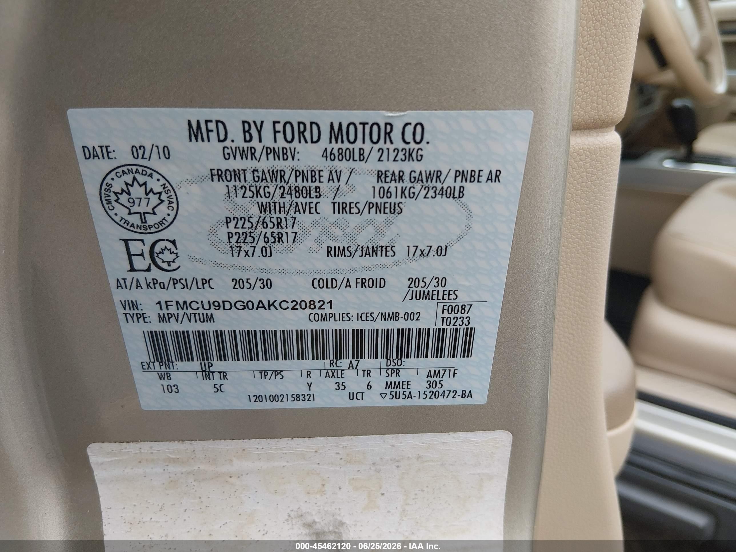 2010 Ford Escape Xlt Gold vin: 1FMCU9DG0AKC20821
