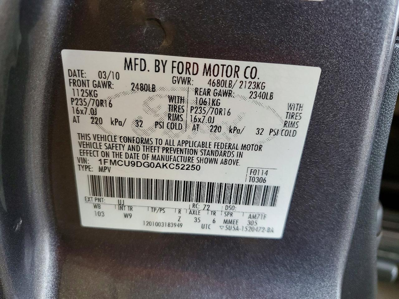 2010 Ford Escape Xlt Gray vin: 1FMCU9DG0AKC52250