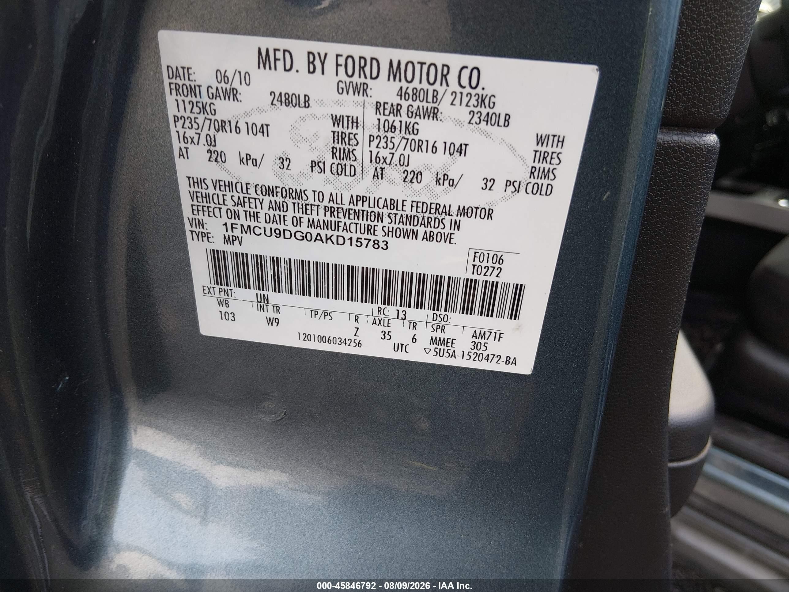 2010 Ford Escape Xlt Blue vin: 1FMCU9DG0AKD15783