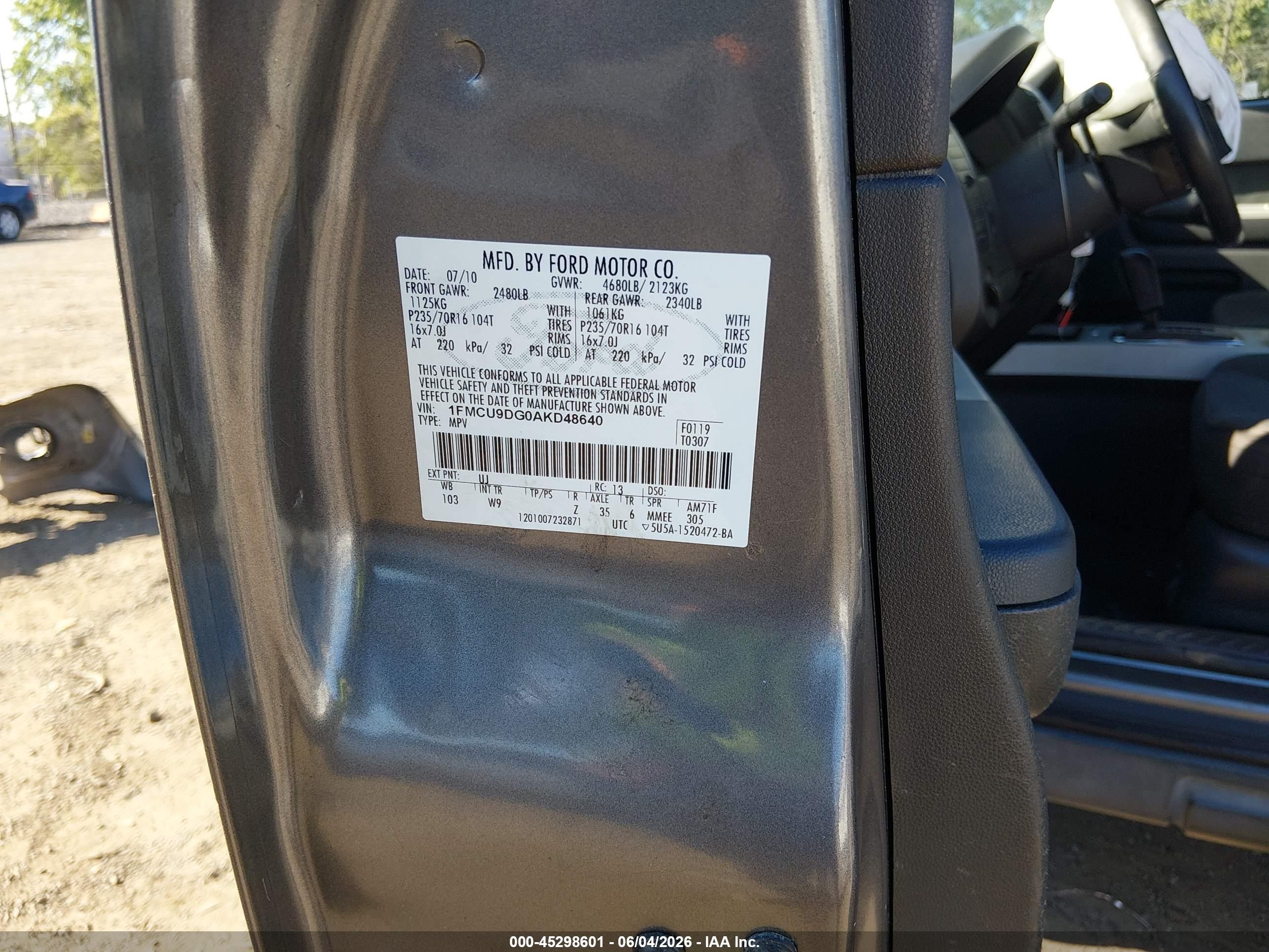 2010 Ford Escape Xlt Gray vin: 1FMCU9DG0AKD48640