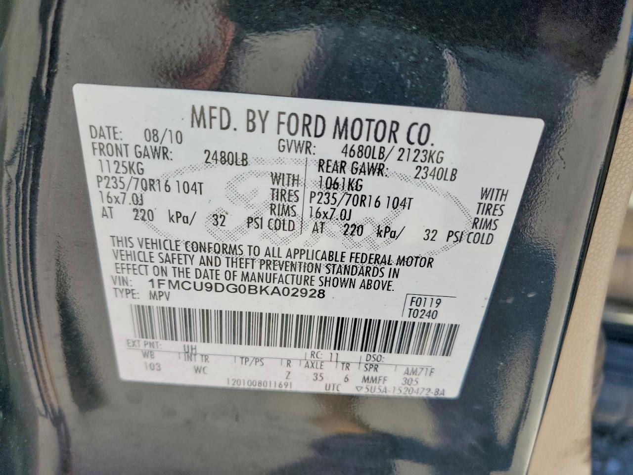 2011 Ford Escape Xlt Black vin: 1FMCU9DG0BKA02928