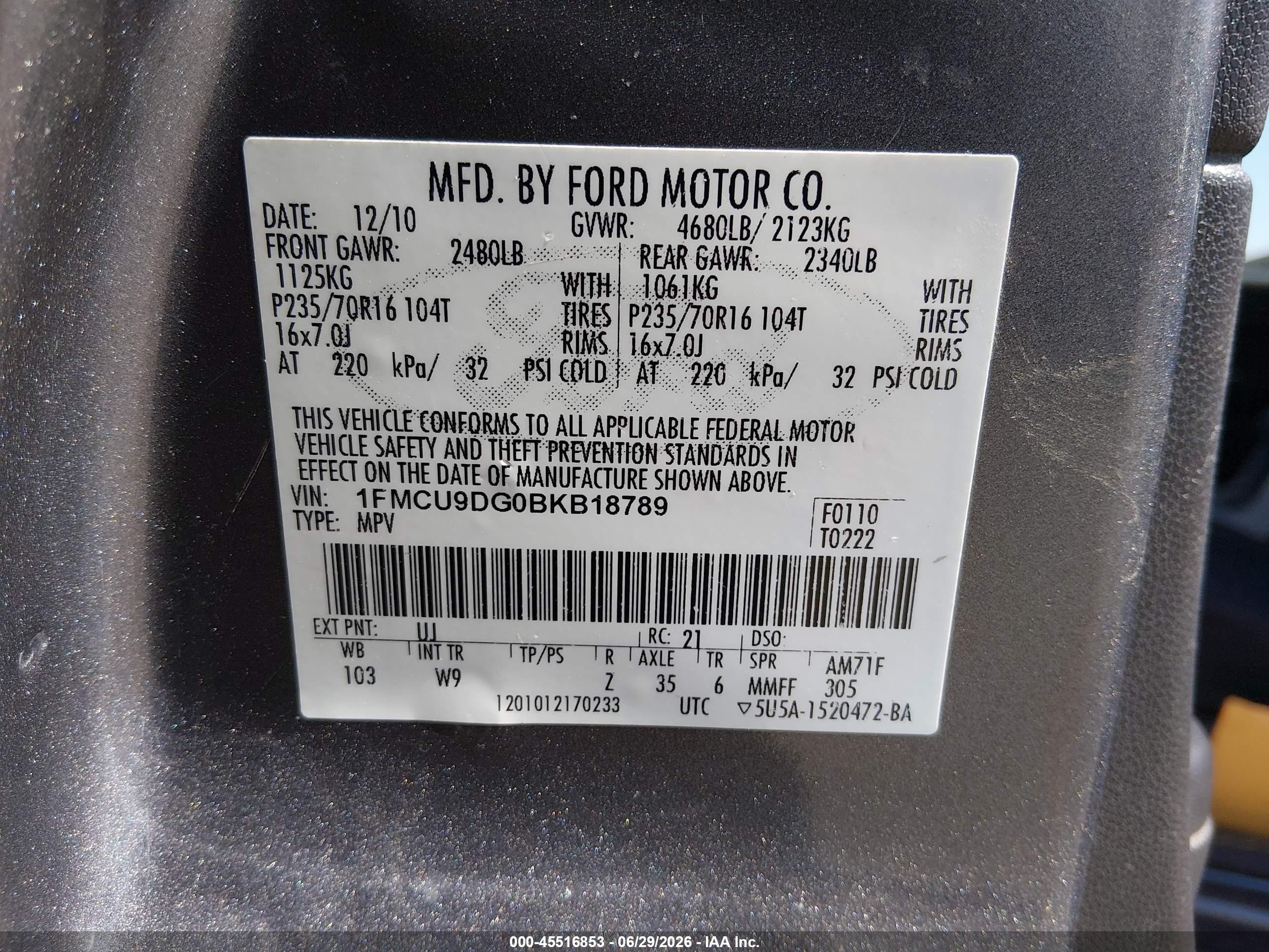 2011 Ford Escape Xlt Gray vin: 1FMCU9DG0BKB18789