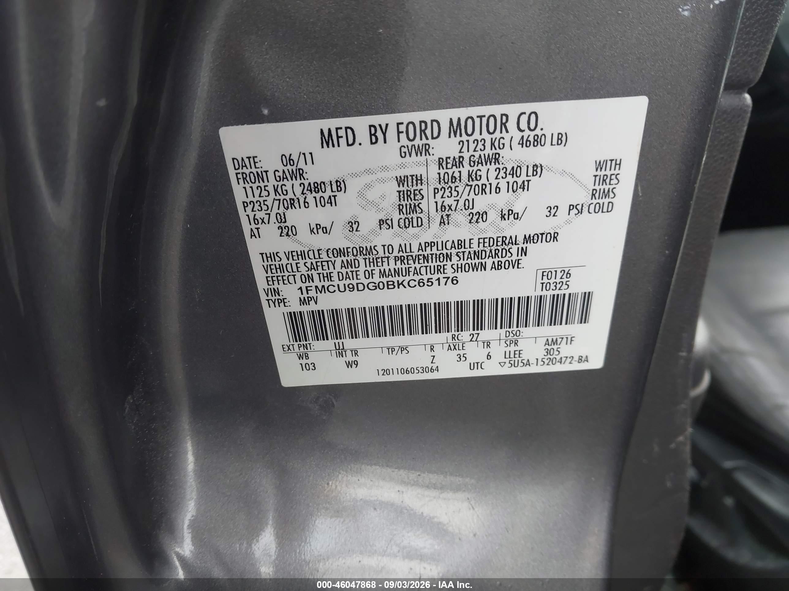 2011 Ford Escape Xlt Gray vin: 1FMCU9DG0BKC65176