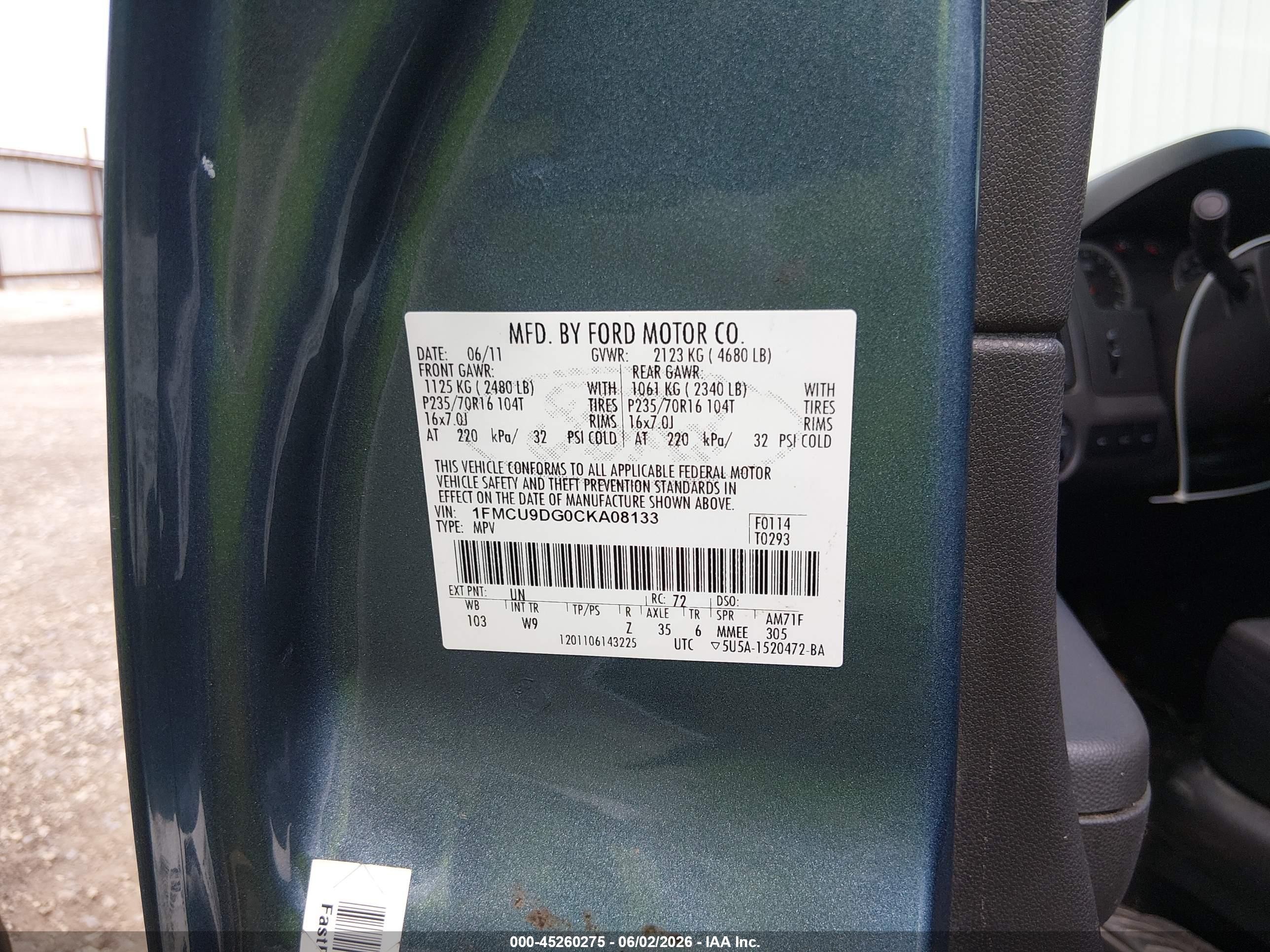 2012 Ford Escape Xlt Blue vin: 1FMCU9DG0CKA08133