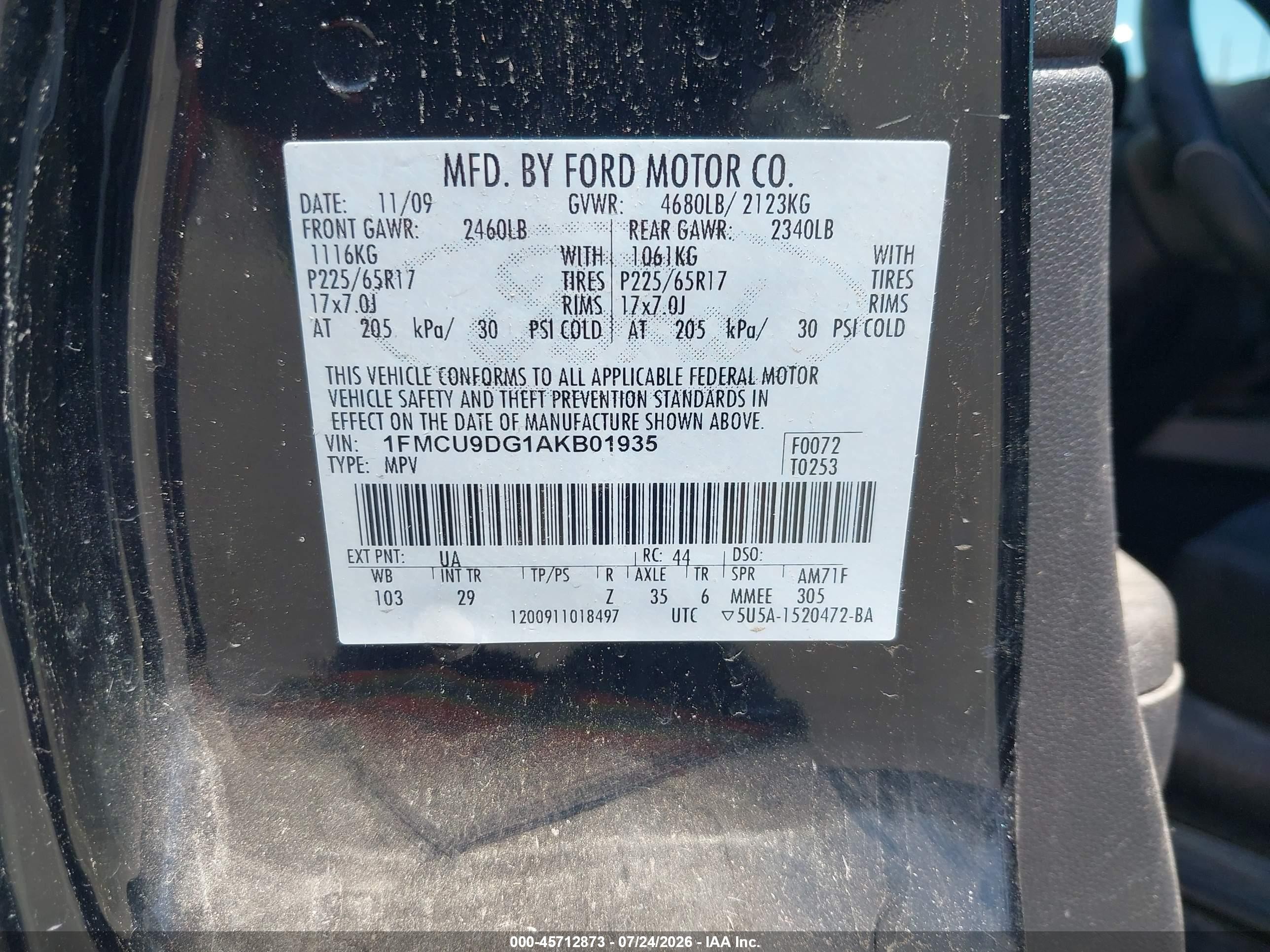 2010 Ford Escape Xlt Черный vin: 1FMCU9DG1AKB01935