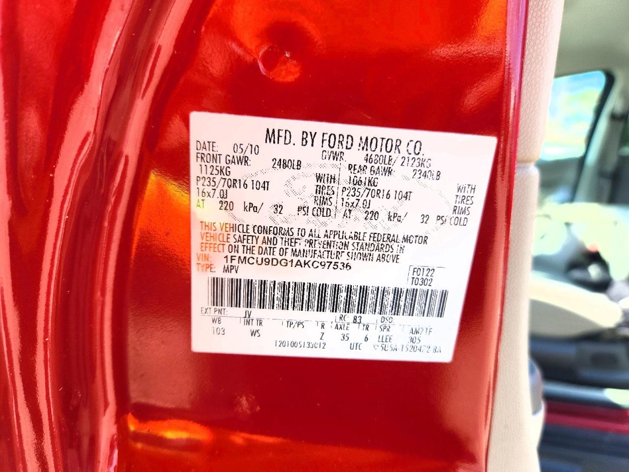 2010 Ford Escape Xlt Red vin: 1FMCU9DG1AKC97536