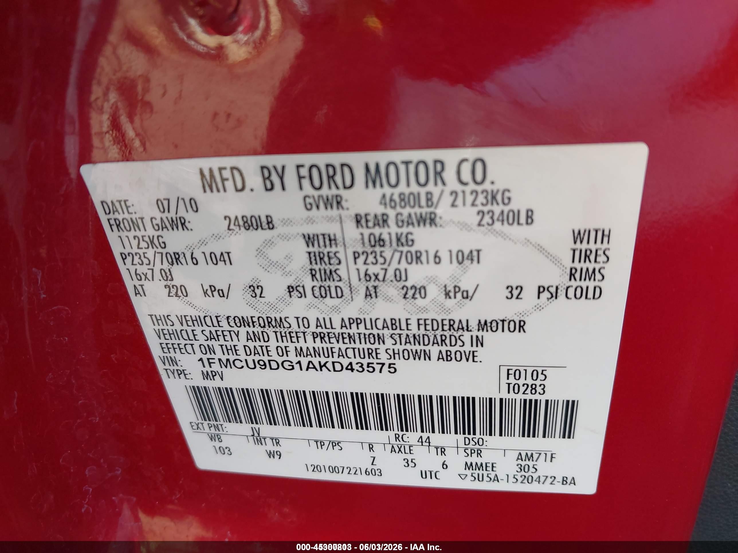 2010 Ford Escape Xlt Red vin: 1FMCU9DG1AKD43575