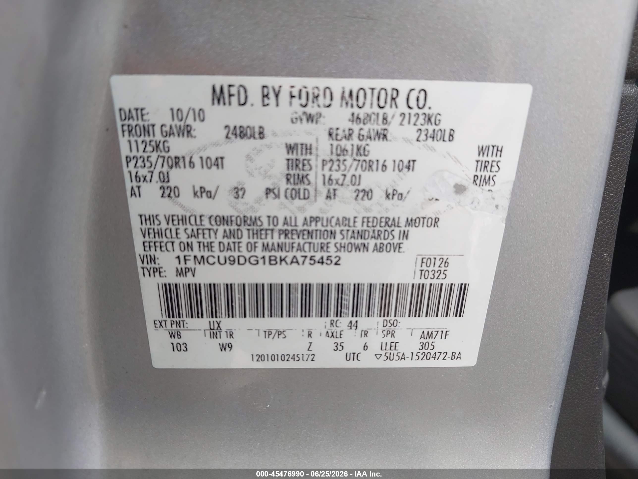 2011 Ford Escape Xlt Silver vin: 1FMCU9DG1BKA75452