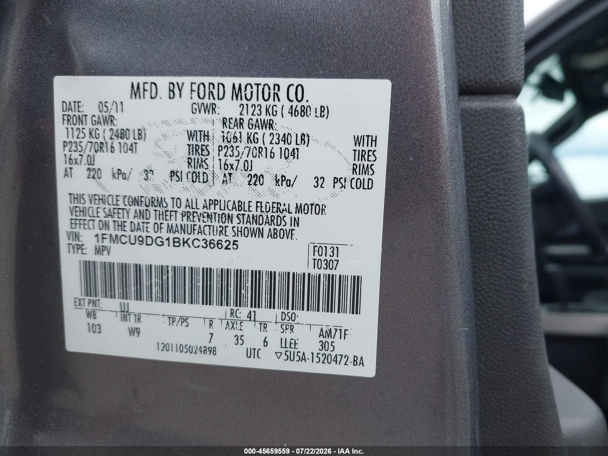 2011 Ford Escape Xlt Gray vin: 1FMCU9DG1BKC36625