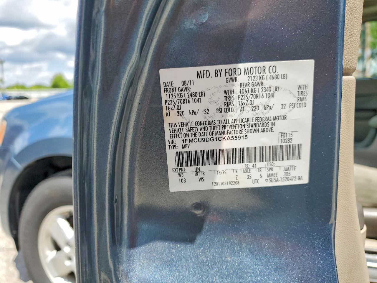 2012 Ford Escape Xlt Blue vin: 1FMCU9DG1CKA55915