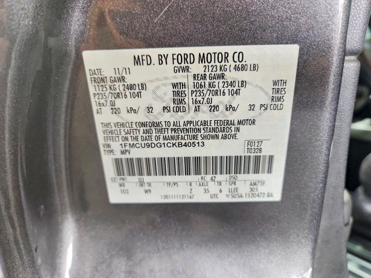 2012 Ford Escape Xlt Gray vin: 1FMCU9DG1CKB40513