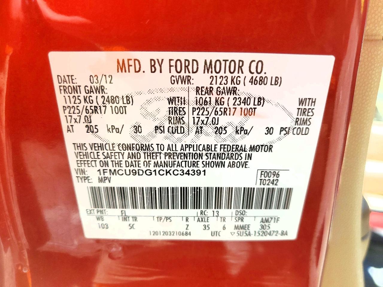 2012 Ford Escape Xlt Red vin: 1FMCU9DG1CKC34391