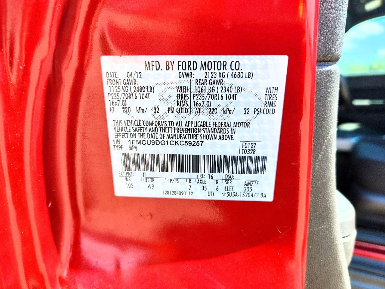 2012 Ford Escape Xlt Red vin: 1FMCU9DG1CKC59257