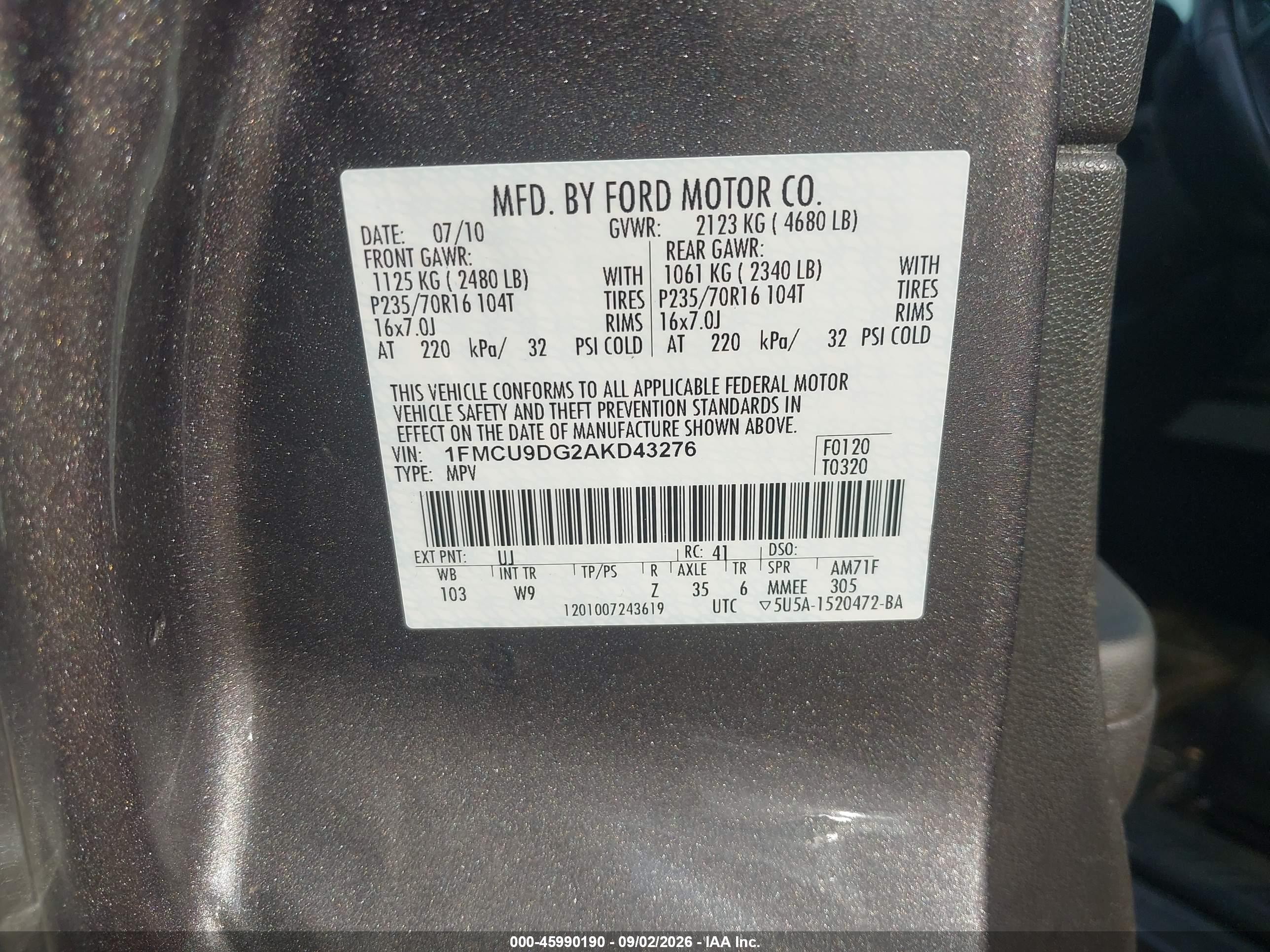 2010 Ford Escape Xlt Gray vin: 1FMCU9DG2AKD43276
