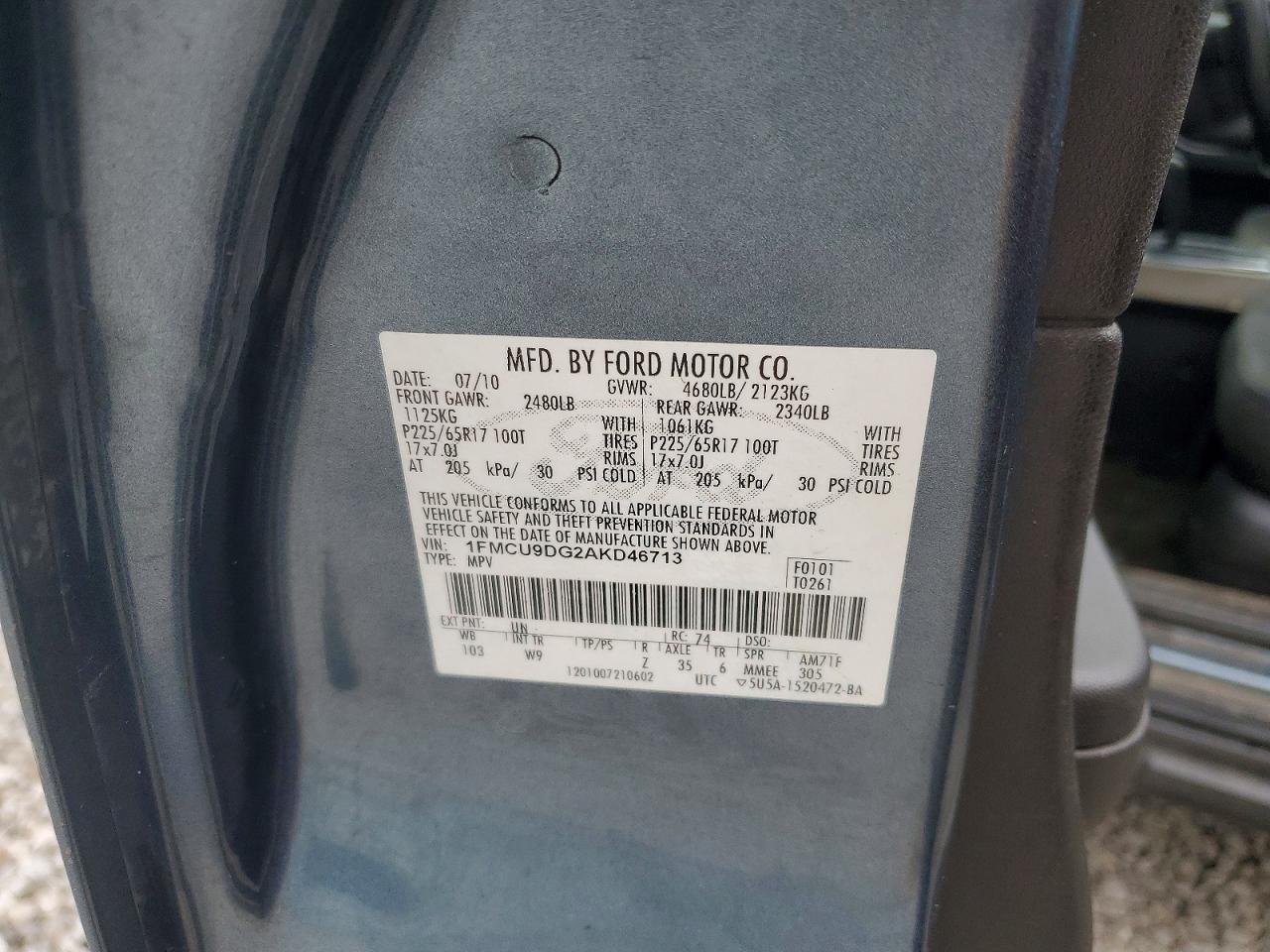 2010 Ford Escape Xlt Blue vin: 1FMCU9DG2AKD46713