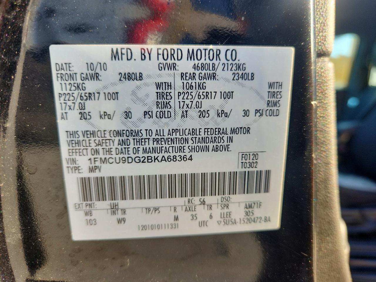 2011 Ford Escape Xlt Black vin: 1FMCU9DG2BKA68364