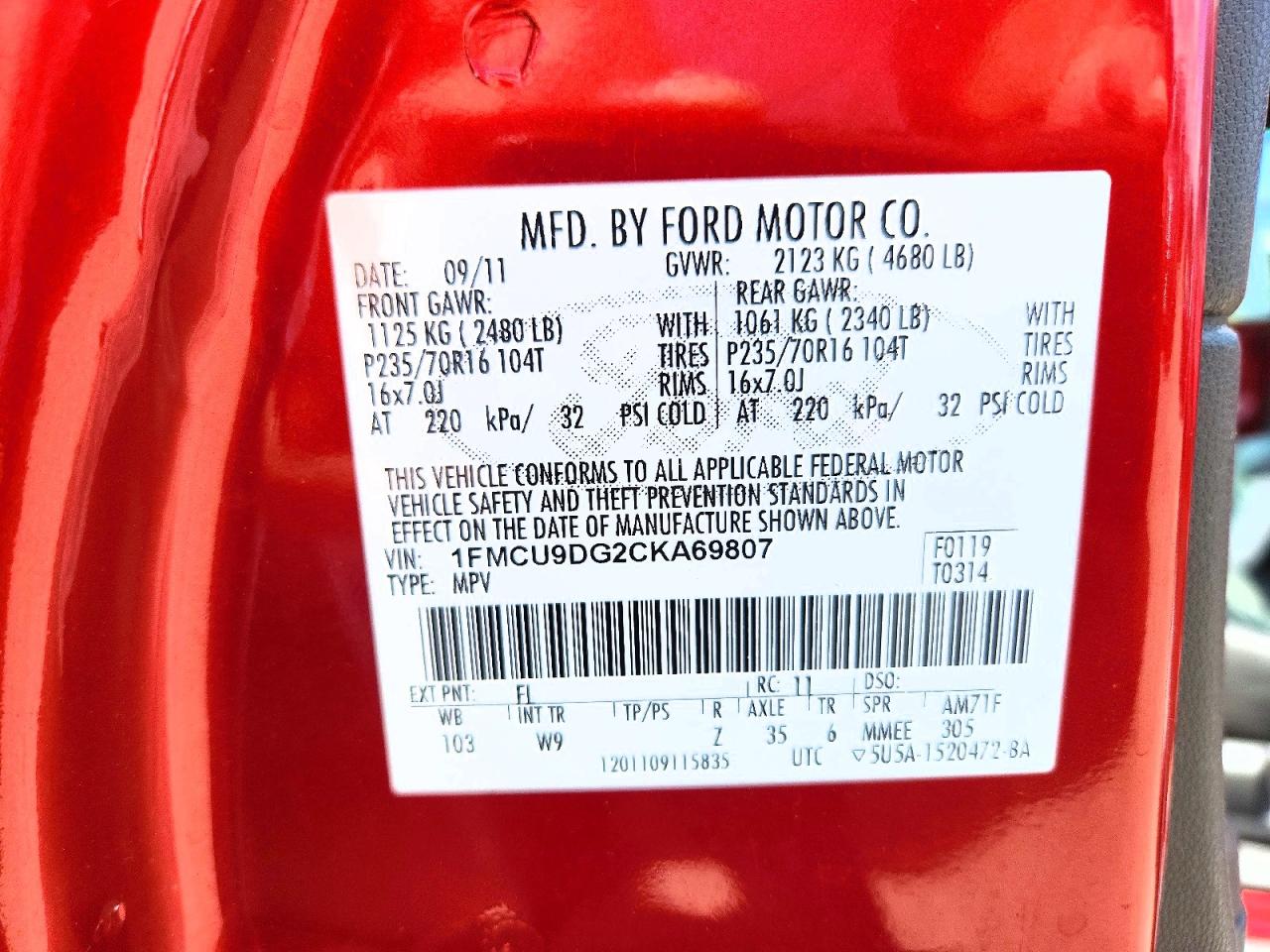 2012 Ford Escape Xlt Red vin: 1FMCU9DG2CKA69807