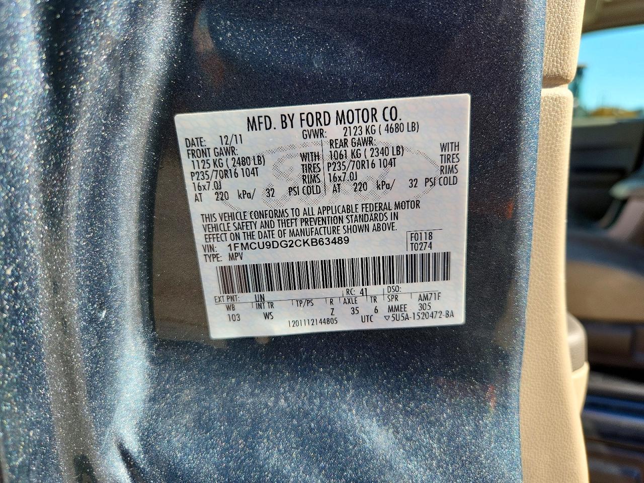 2012 Ford Escape Xlt Blue vin: 1FMCU9DG2CKB63489