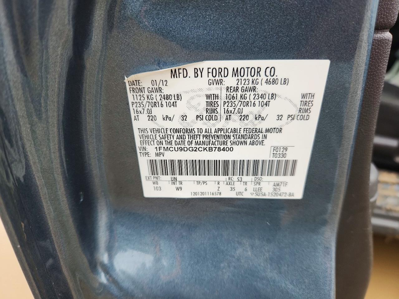 2012 Ford Escape Xlt Blue vin: 1FMCU9DG2CKB78400