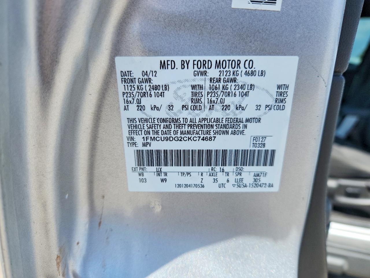 2012 Ford Escape Xlt Silver vin: 1FMCU9DG2CKC74687