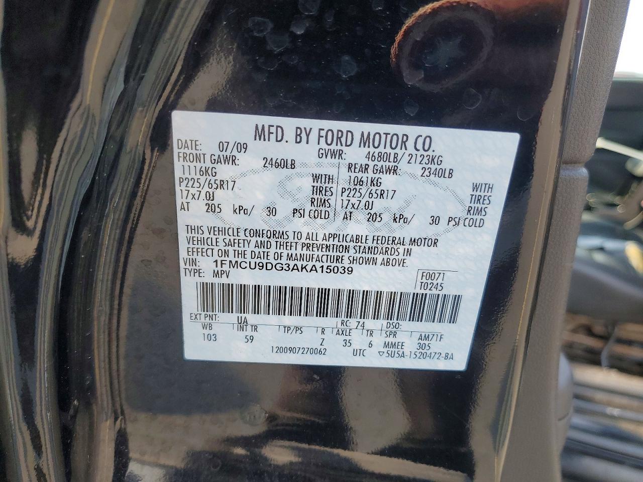 2010 Ford Escape Xlt Black vin: 1FMCU9DG3AKA15039