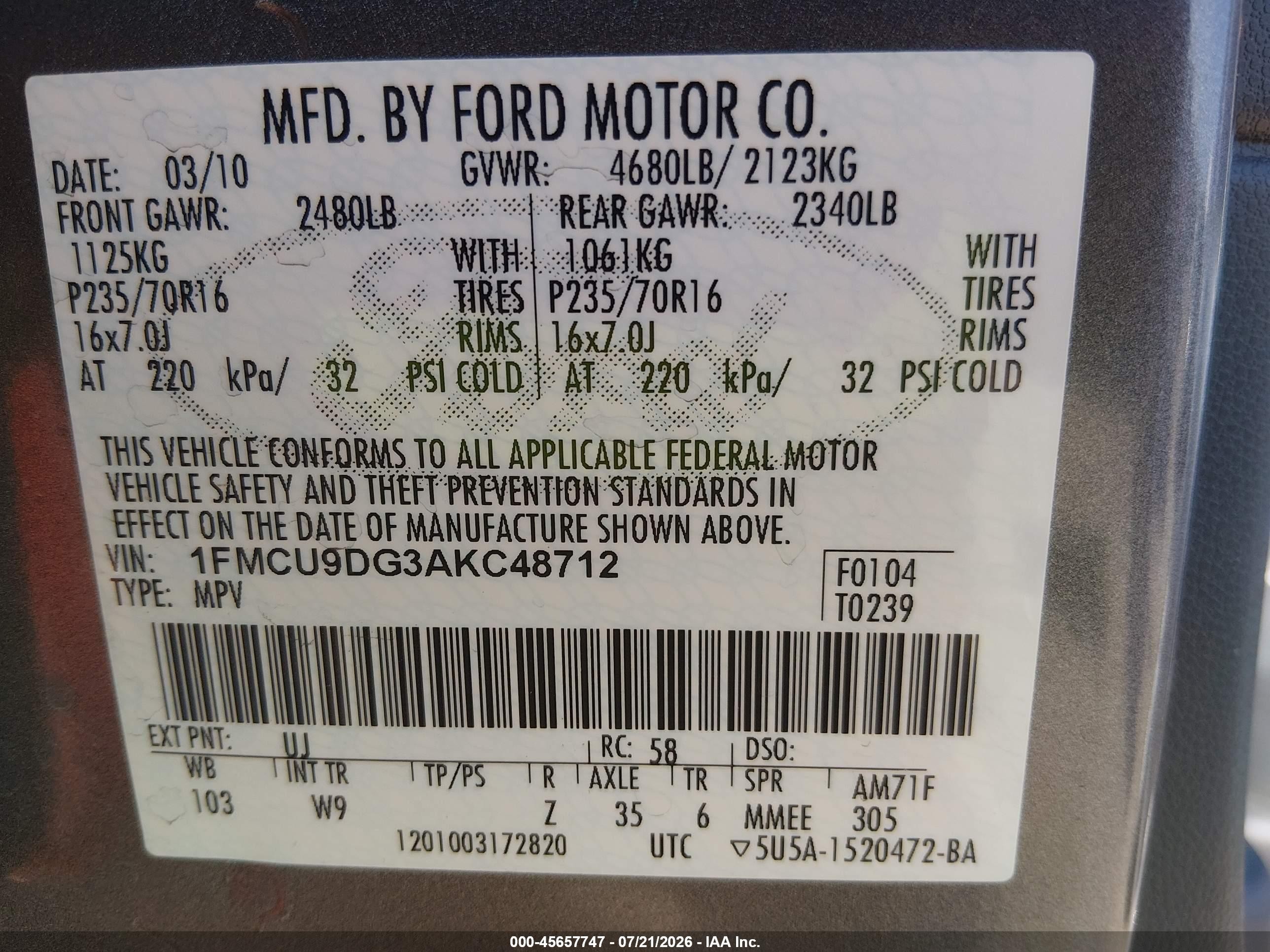 2010 Ford Escape Xlt Gray vin: 1FMCU9DG3AKC48712