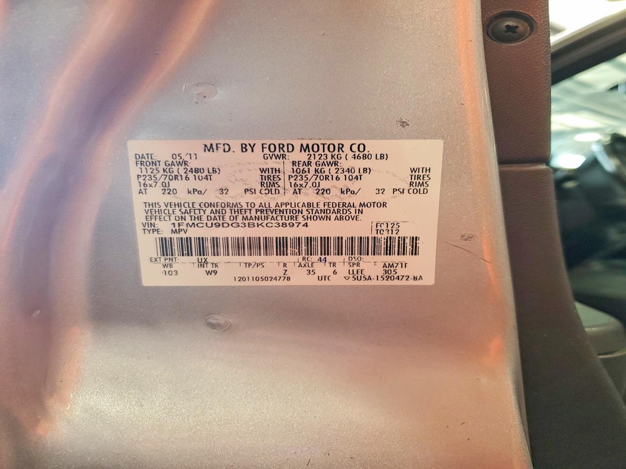 2011 Ford Escape Xlt Silver vin: 1FMCU9DG3BKC38974