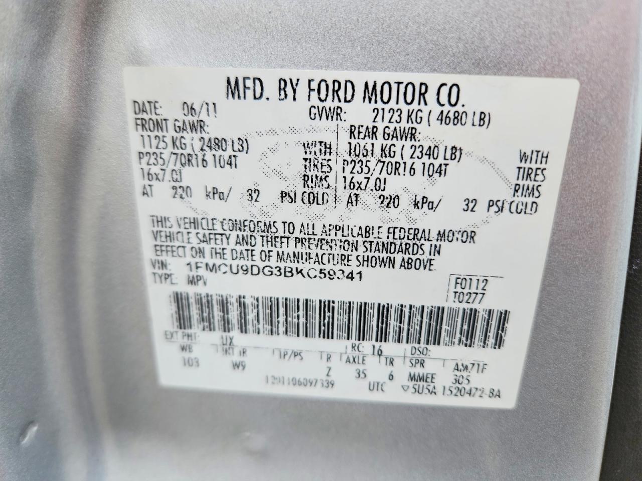 2011 Ford Escape Xlt Silver vin: 1FMCU9DG3BKC59341