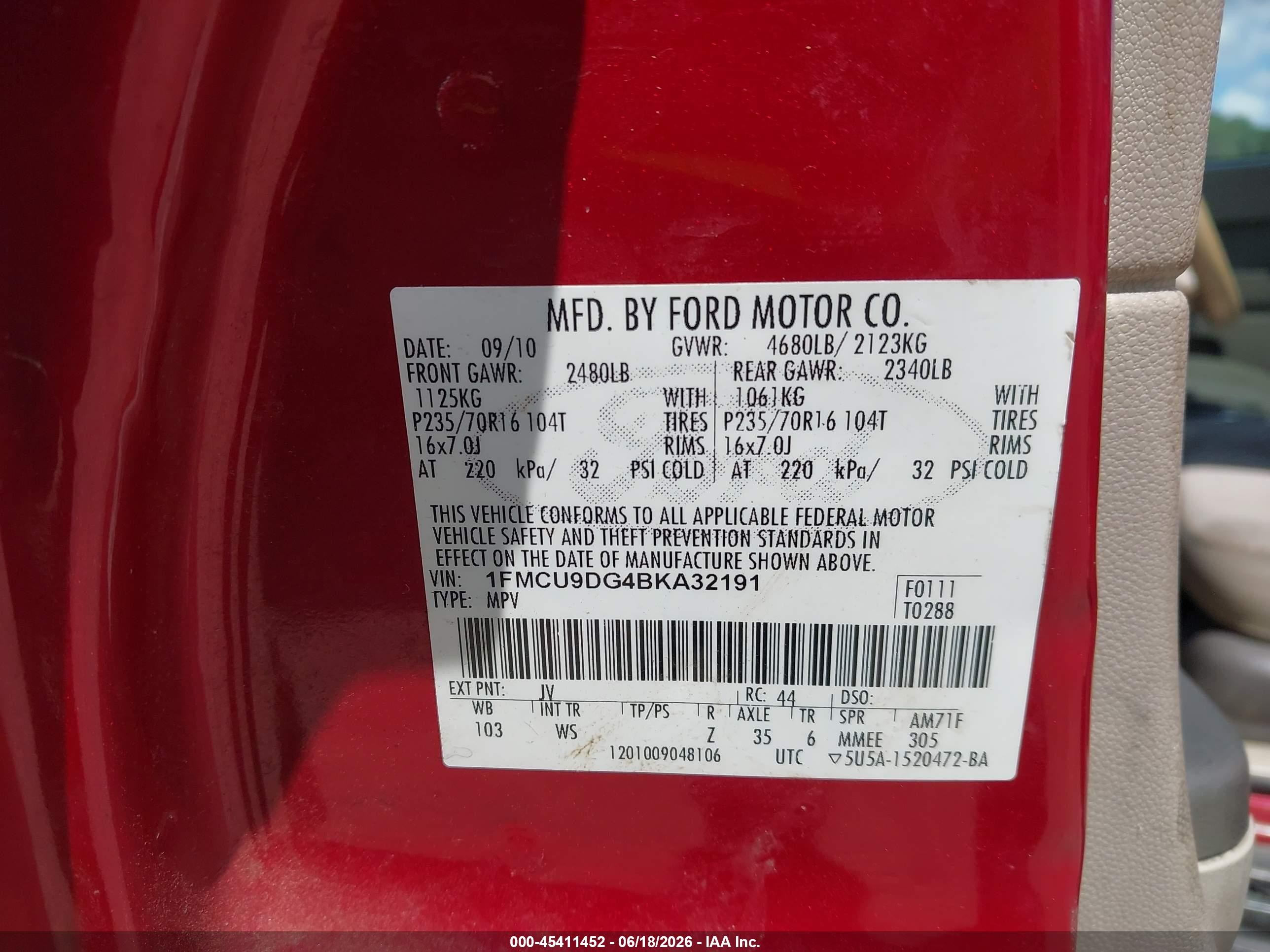 2011 Ford Escape Xlt Red vin: 1FMCU9DG4BKA32191