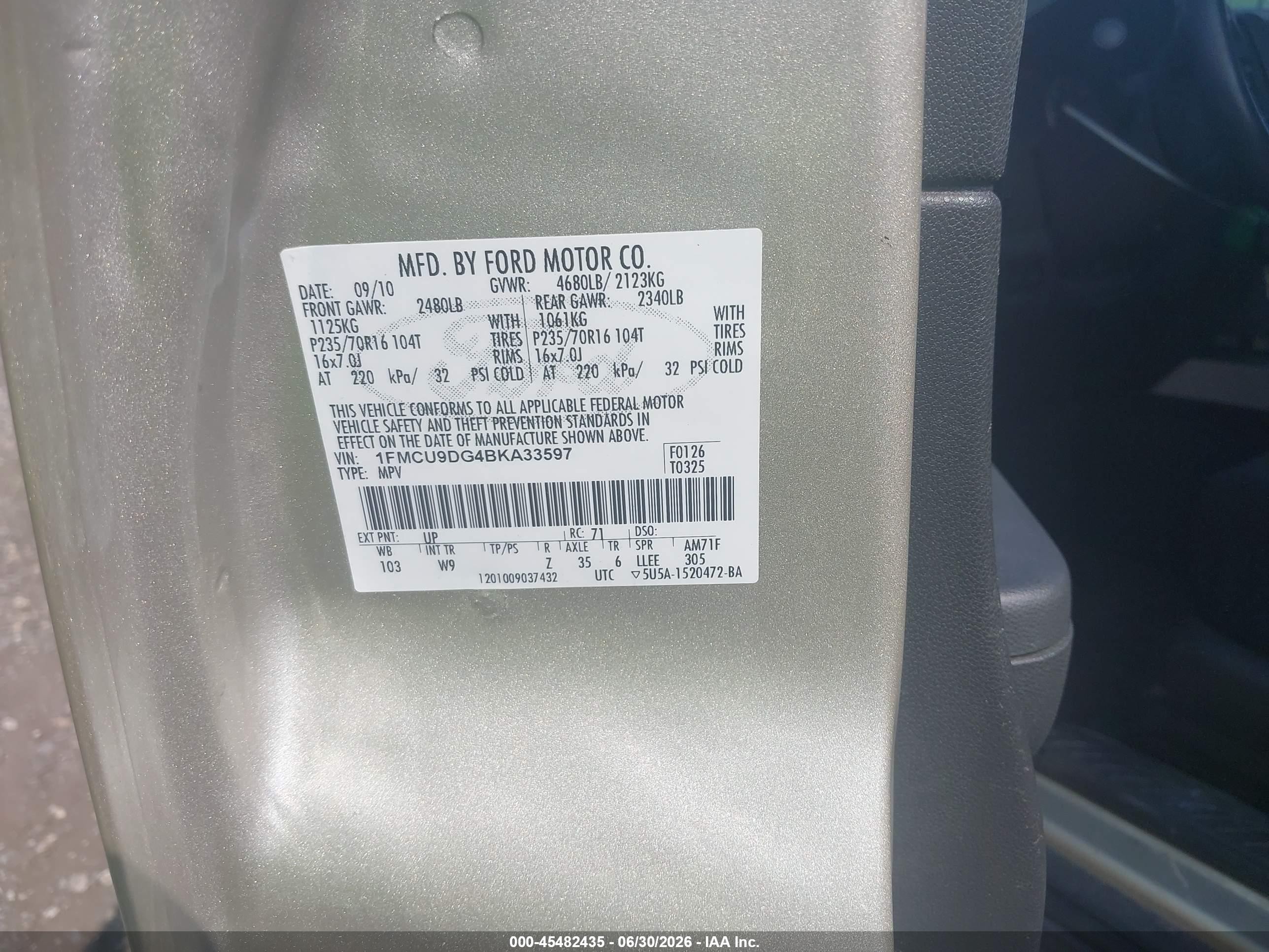 2011 Ford Escape Xlt Tan vin: 1FMCU9DG4BKA33597