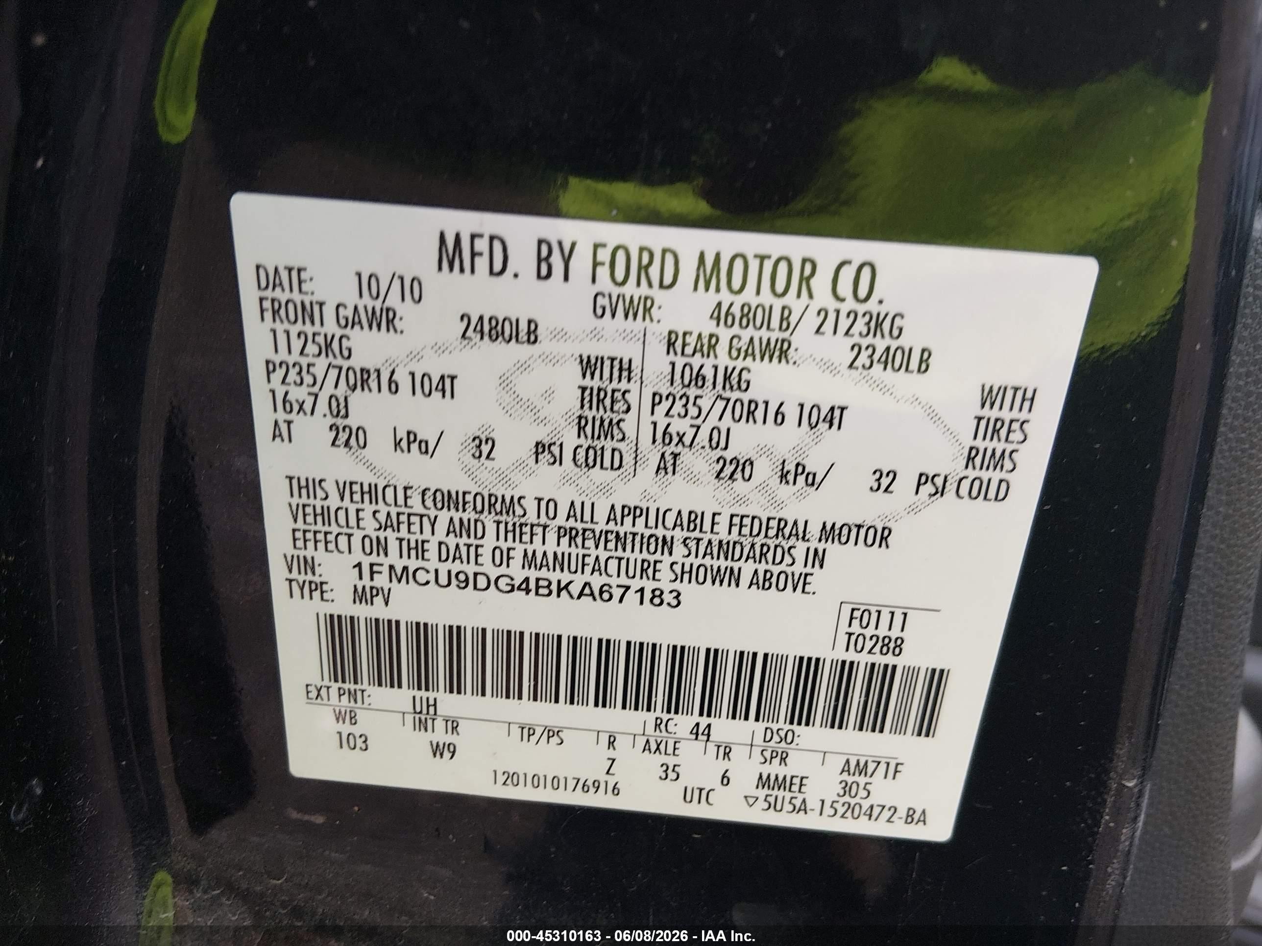2011 Ford Escape Xlt Black vin: 1FMCU9DG4BKA67183