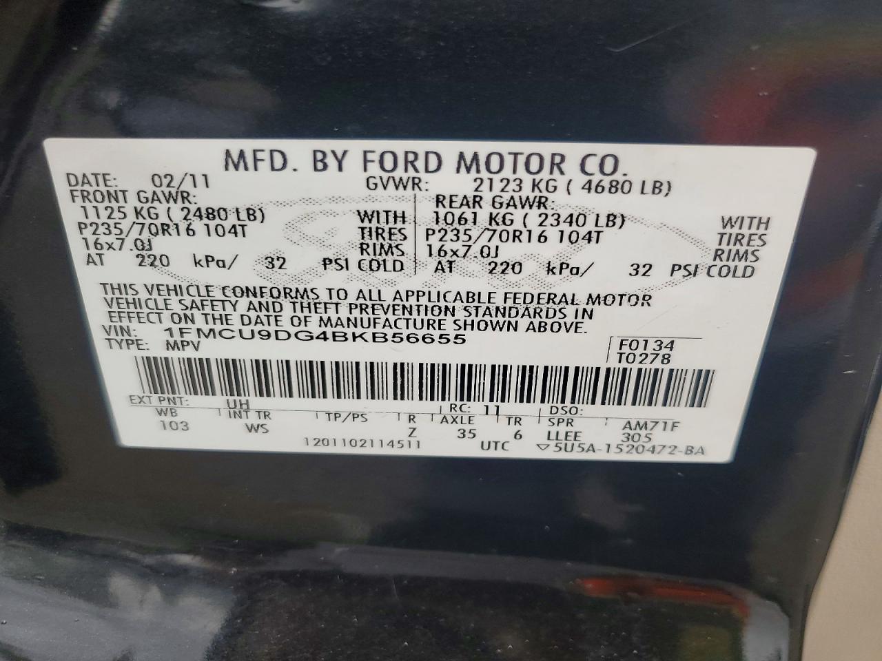 2011 Ford Escape Xlt Black vin: 1FMCU9DG4BKB56655