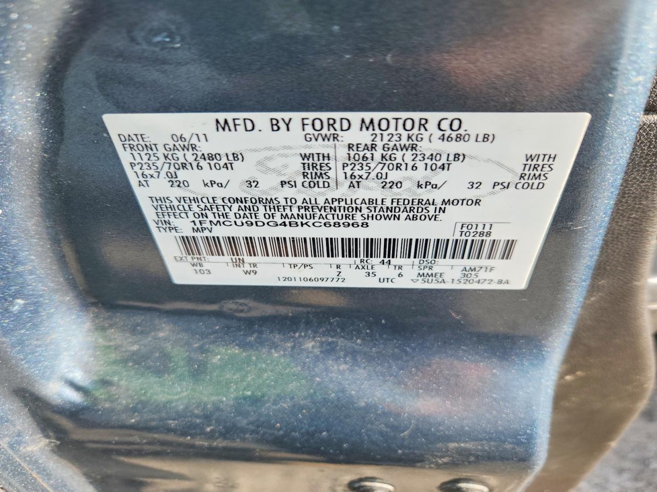 2011 Ford Escape Xlt Blue vin: 1FMCU9DG4BKC68968