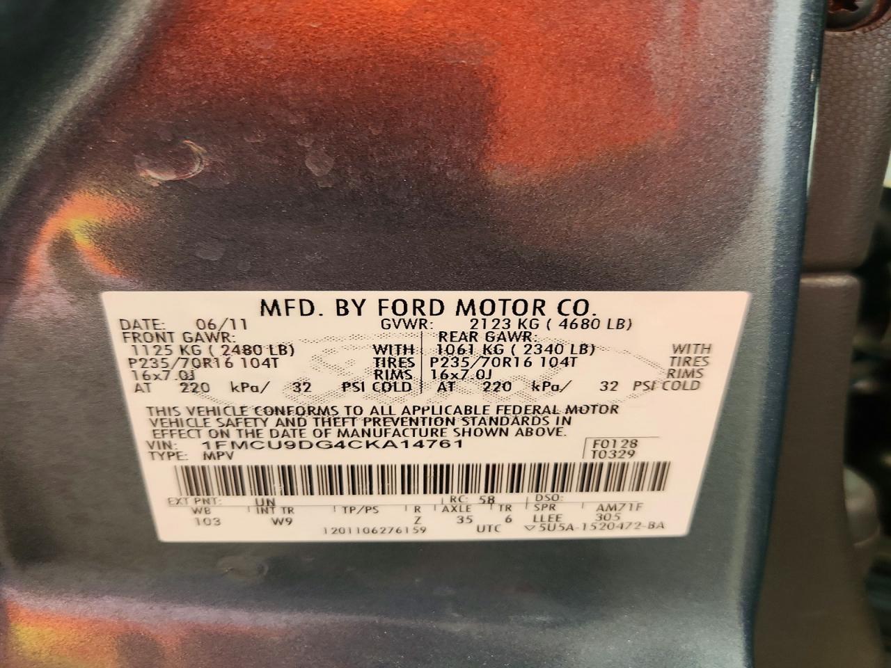 2012 Ford Escape Xlt Blue vin: 1FMCU9DG4CKA14761