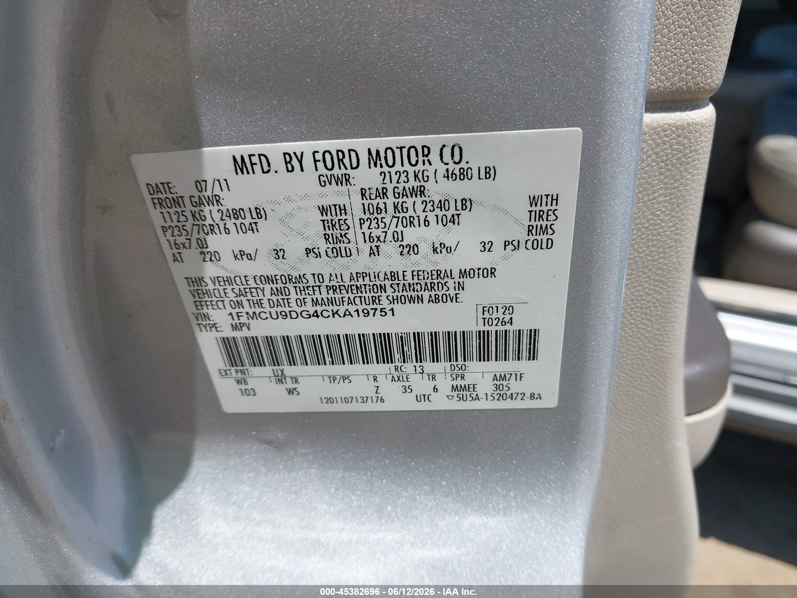 2012 Ford Escape Xlt Silver vin: 1FMCU9DG4CKA19751