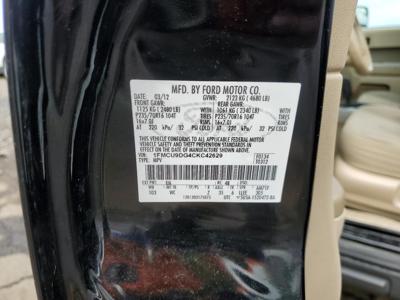 2012 Ford Escape Xlt Черный vin: 1FMCU9DG4CKC42629