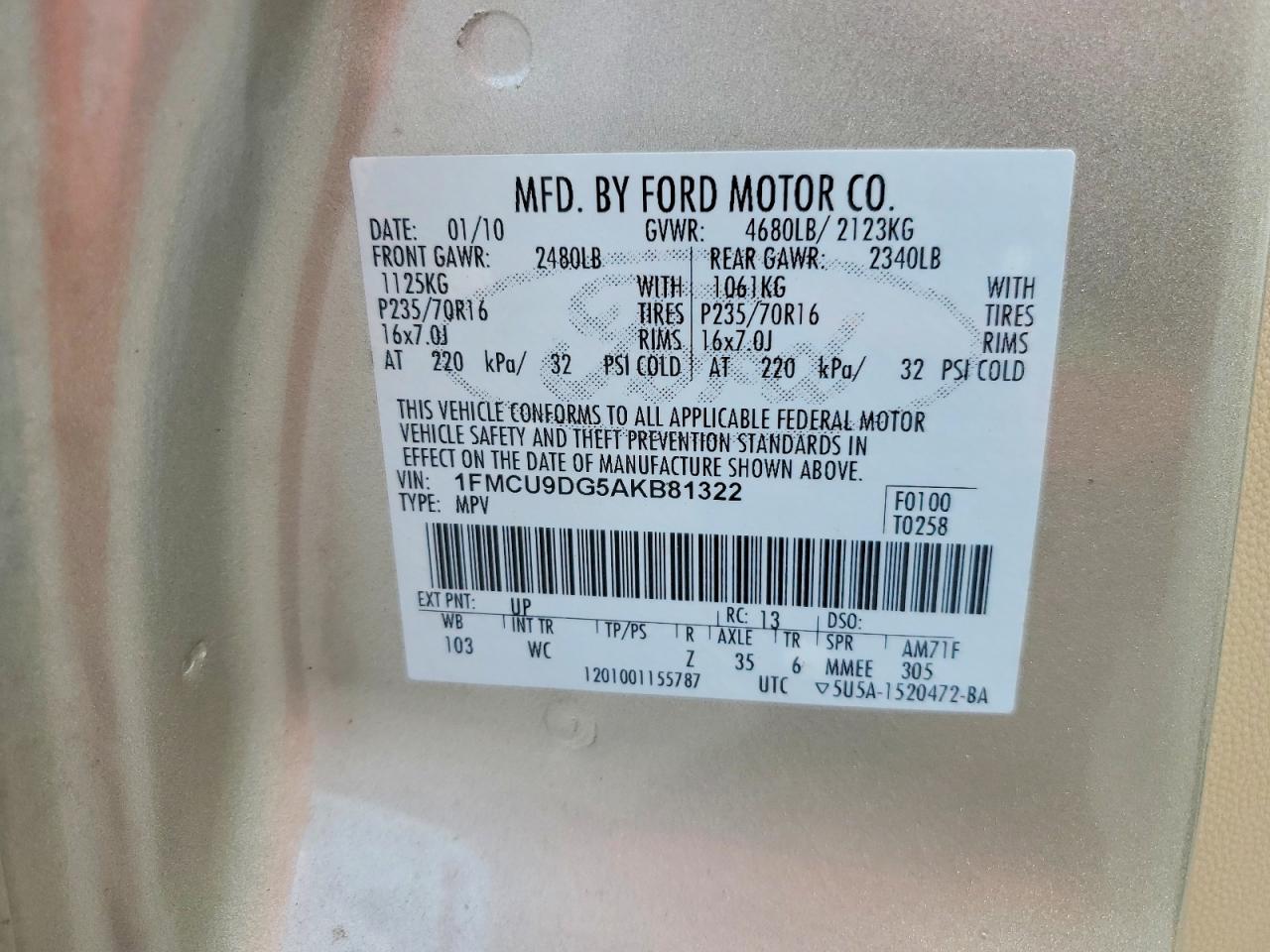 2010 Ford Escape Xlt Желто-коричневый vin: 1FMCU9DG5AKB81322