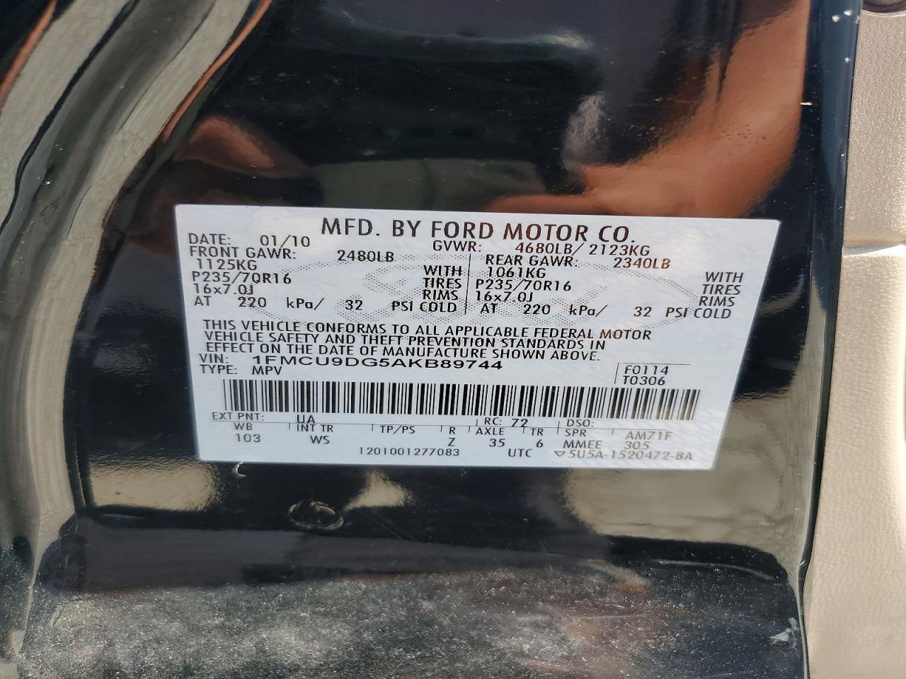 2010 Ford Escape Xlt Черный vin: 1FMCU9DG5AKB89744