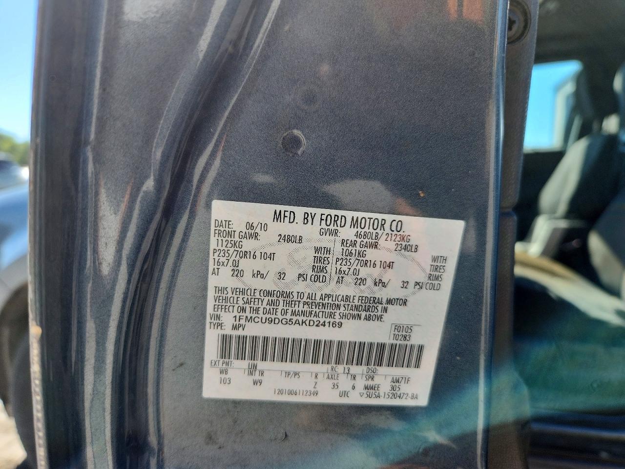2010 Ford Escape Xlt Blue vin: 1FMCU9DG5AKD24169