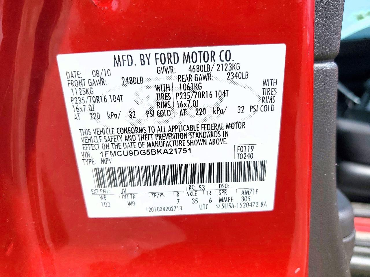 2011 Ford Escape Xlt Red vin: 1FMCU9DG5BKA21751