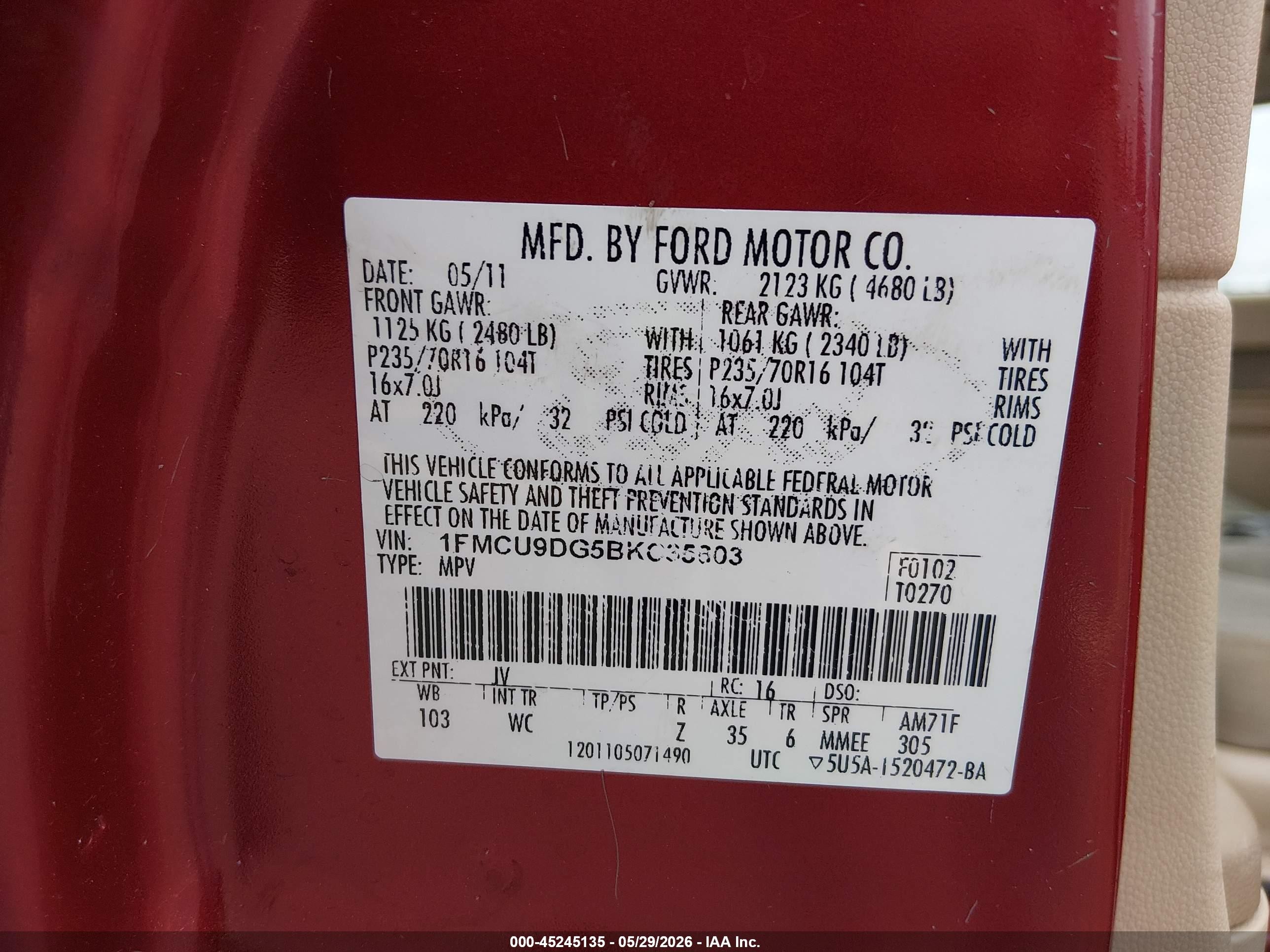 2011 Ford Escape Xlt Red vin: 1FMCU9DG5BKC35803