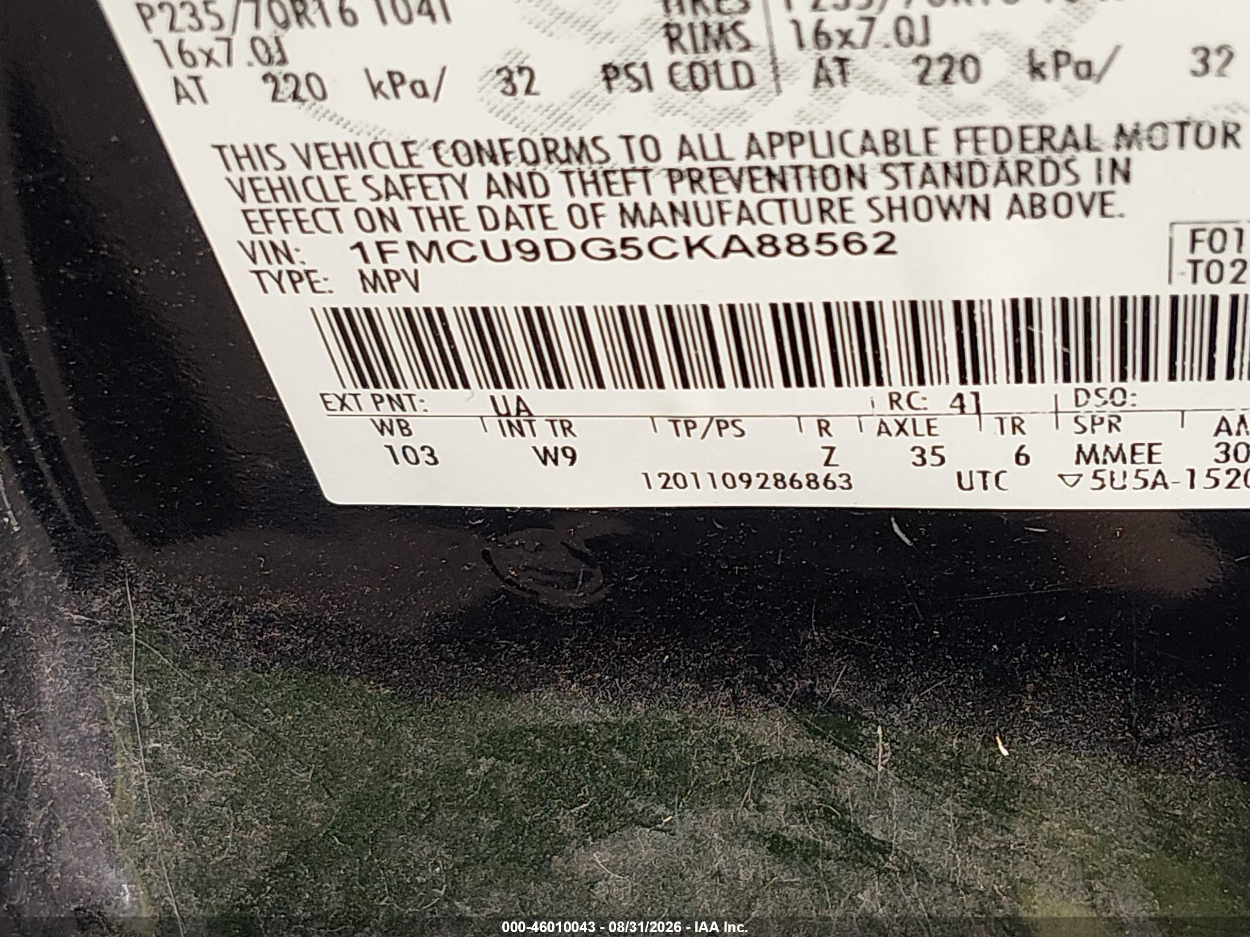 2012 Ford Escape Xlt Black vin: 1FMCU9DG5CKA88562